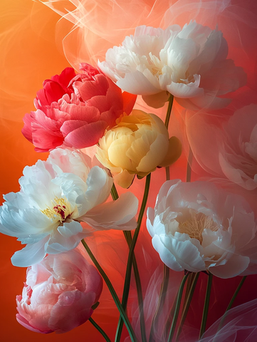 红黄花白芍药盛开