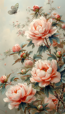 粉牡丹蝴蝶图