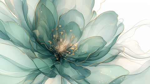 绿牡丹金蕊蓝底