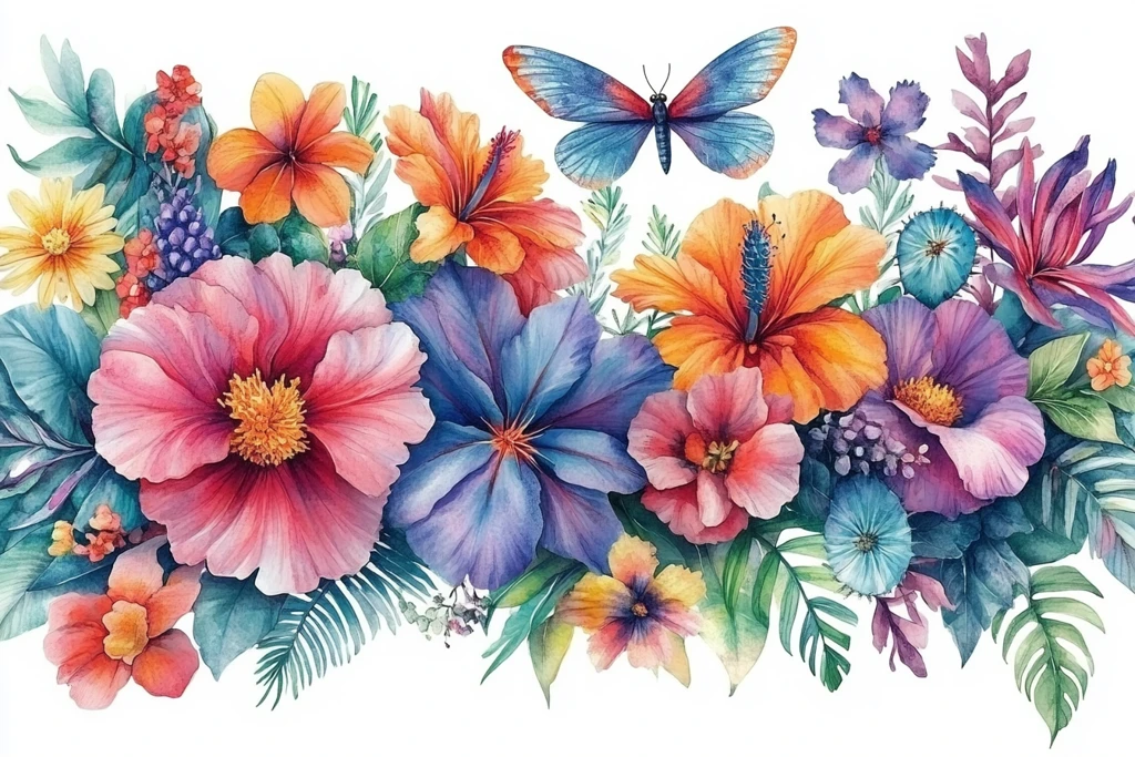 热带花卉水彩绘