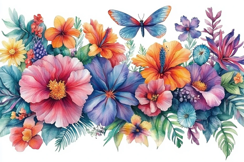 热带花卉水彩绘