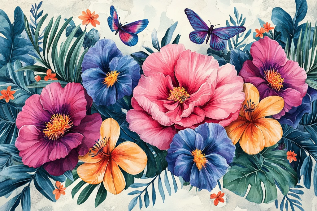 热带花卉水彩绘