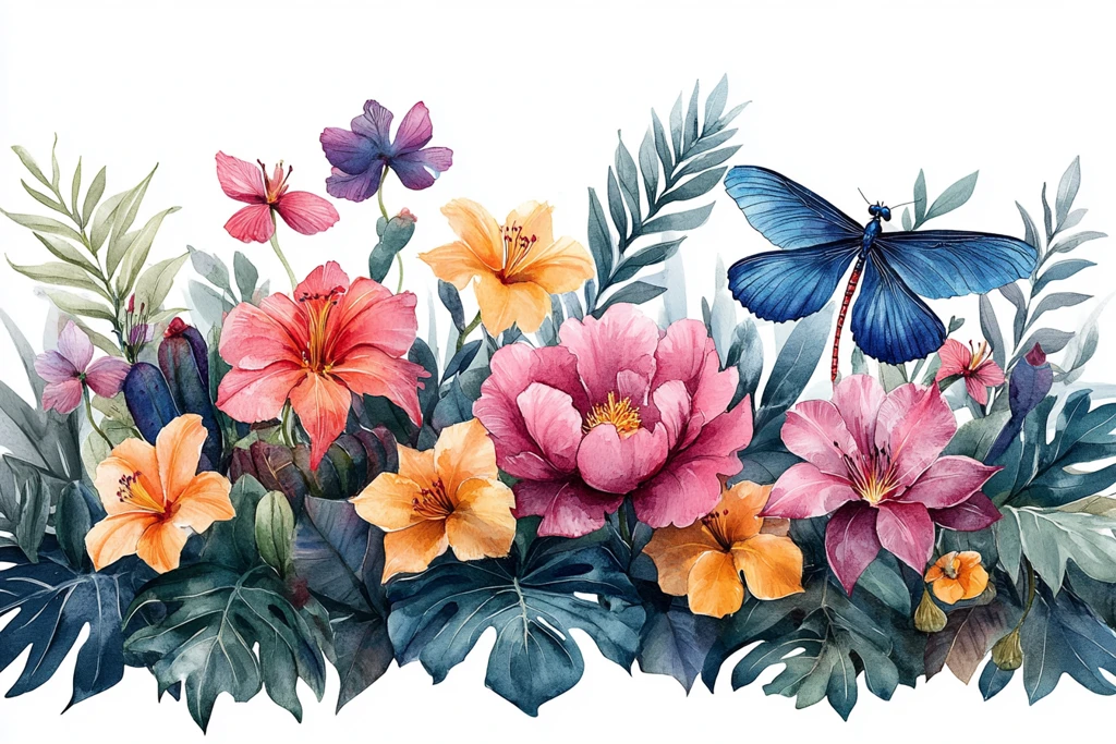 热带花卉水彩绘