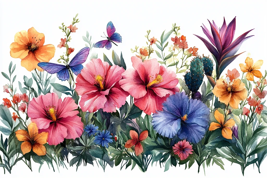 热带花卉水彩绘