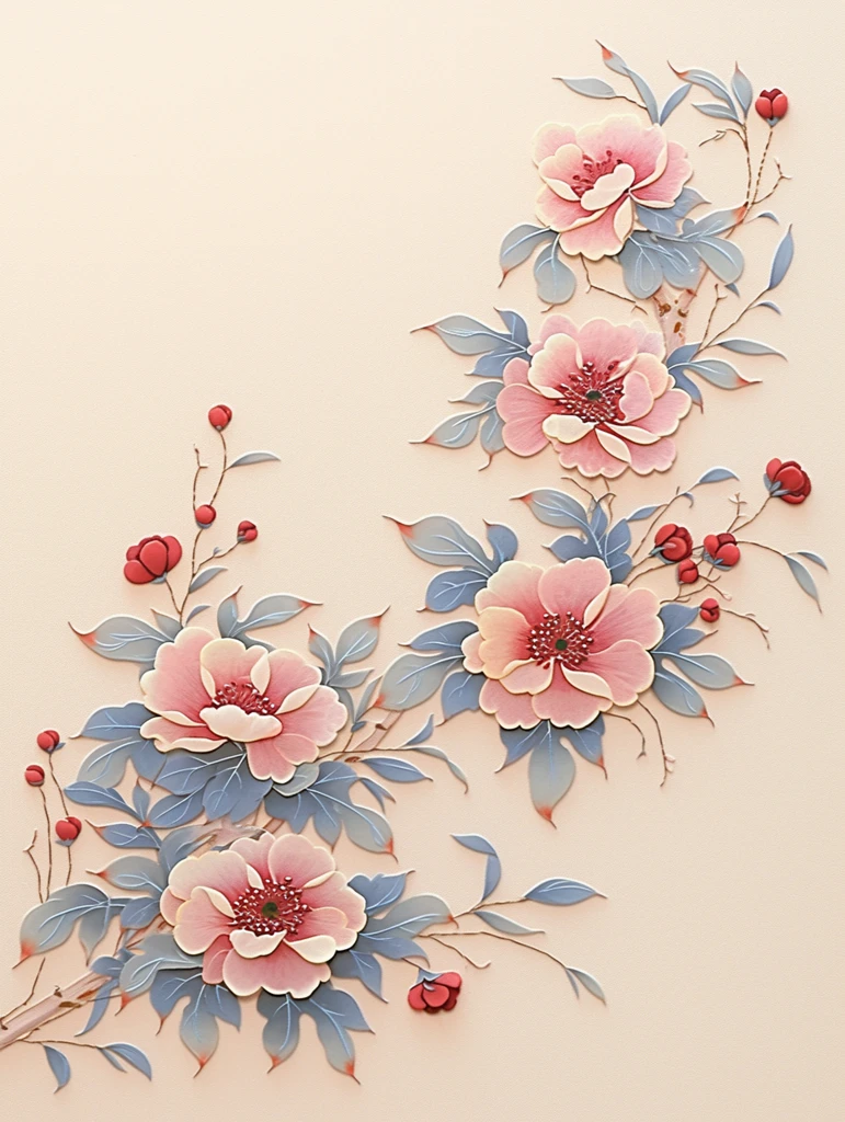 粉色花瓣刺绣图案