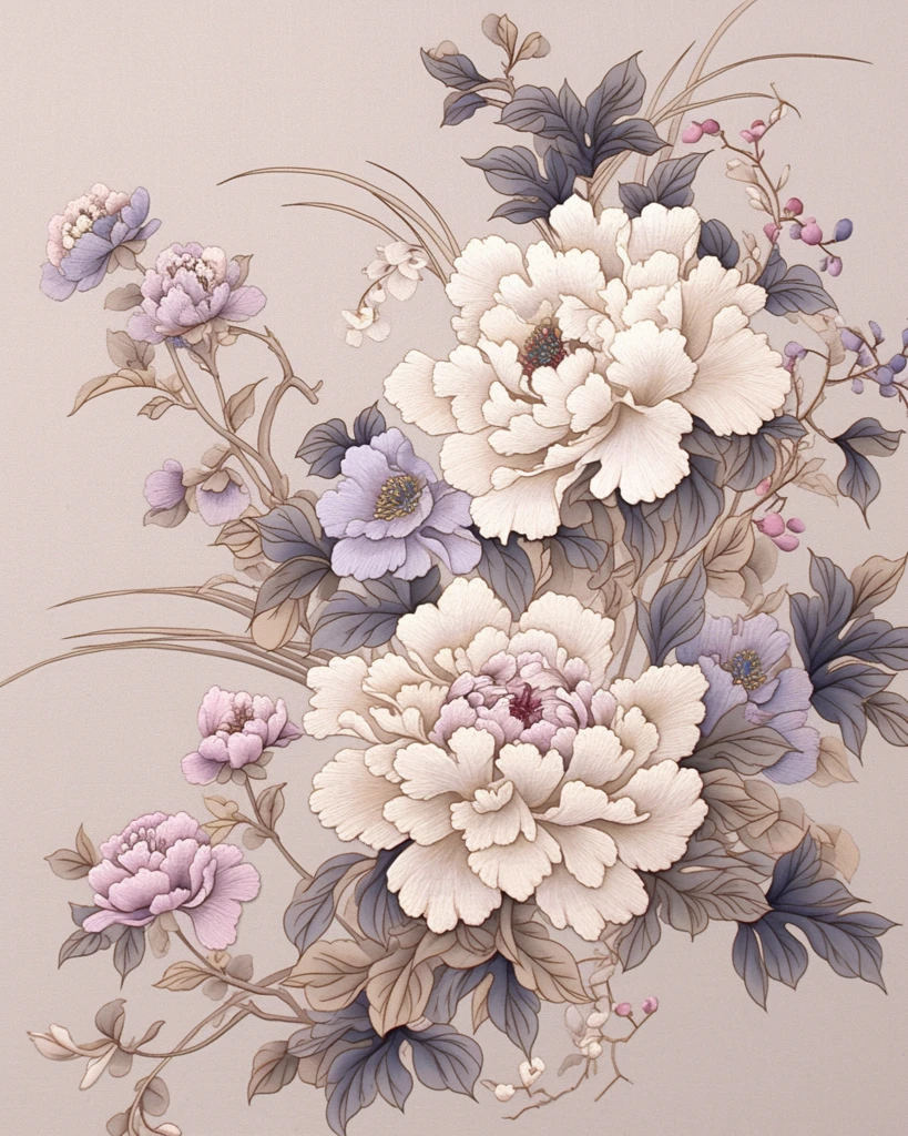 粉色牡丹与小野花