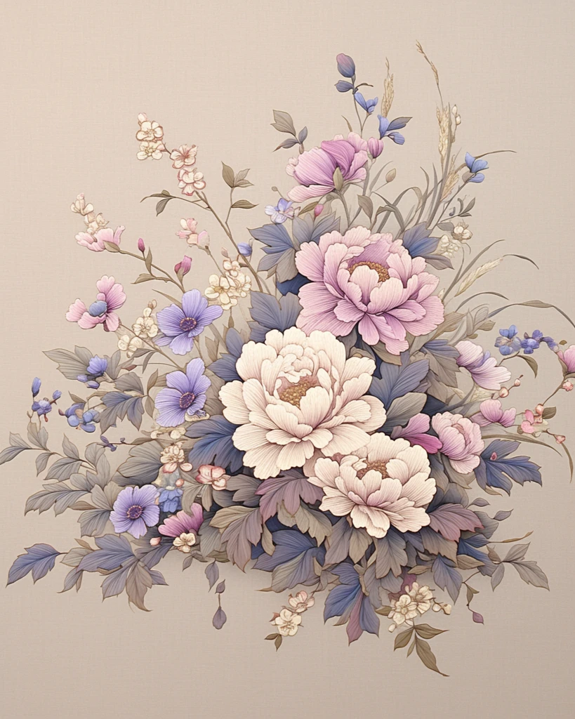 粉色牡丹与小野花