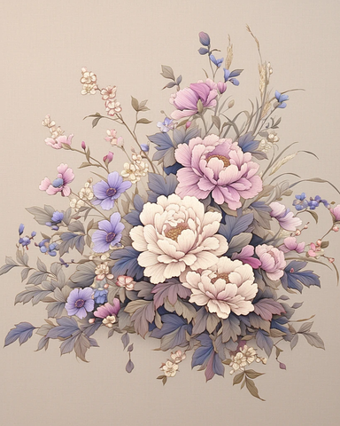 粉色牡丹与小野花