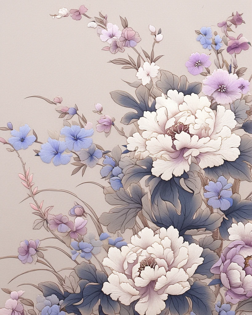 粉色牡丹与小野花