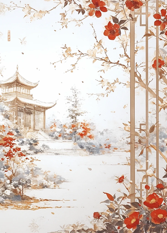 白底金枝梅花图