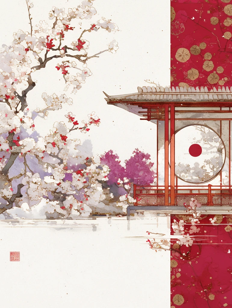 宫殿红梅图