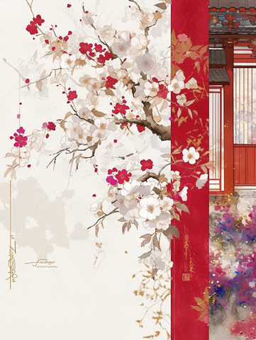 宫殿红梅图