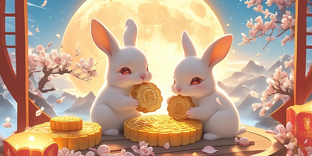 中秋兔月吃月饼