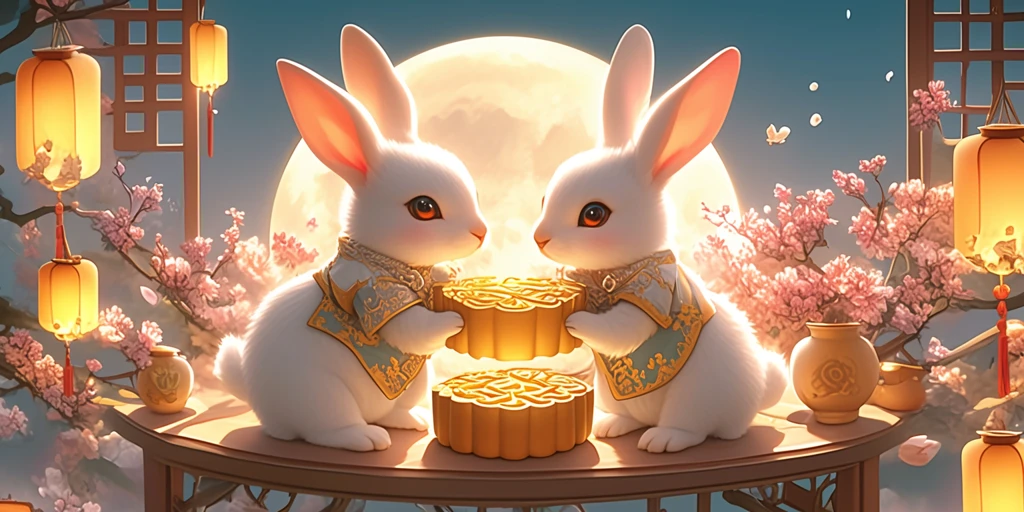 中秋兔月吃月饼