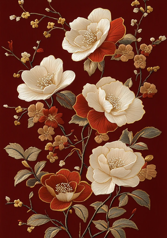 白花枝条刺绣纹样