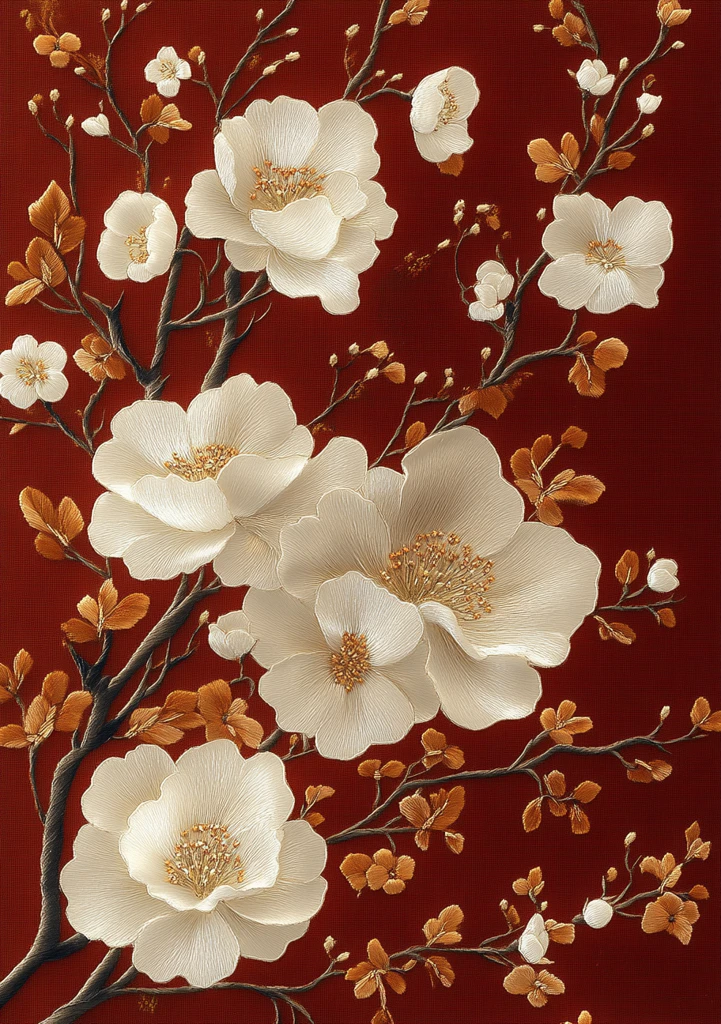 白花枝条刺绣纹样