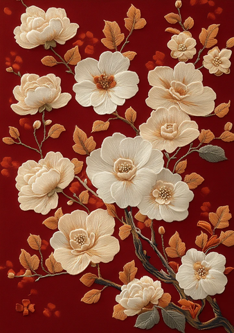 白花枝条刺绣纹样