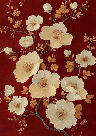 白花枝条刺绣纹样