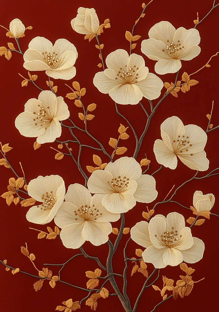 白花枝叶刺绣图