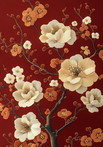 白花枝叶刺绣图