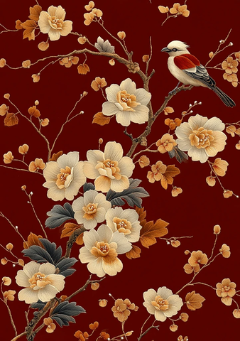 红底白花刺绣图案