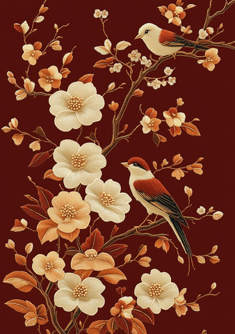 红底白花刺绣图案