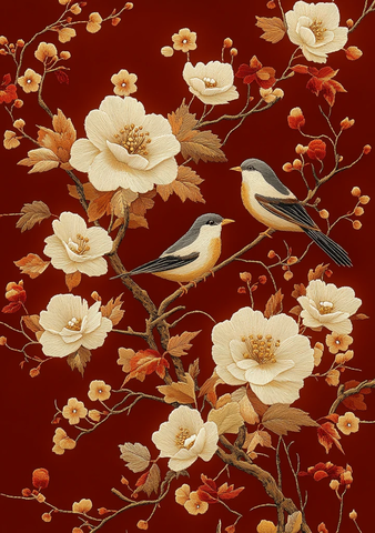 红底白花刺绣图案