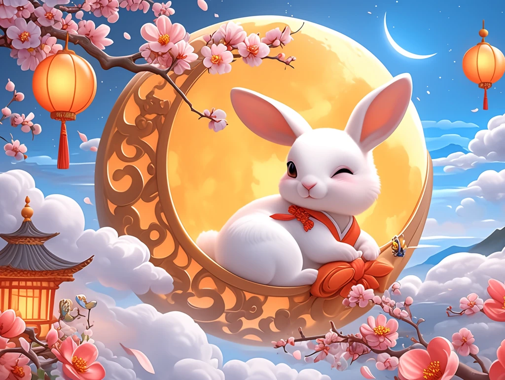 月上兔影映桃红