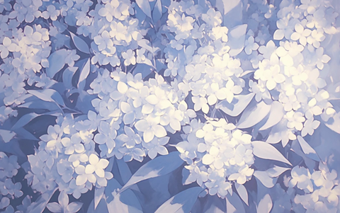 白色紫花油彩画