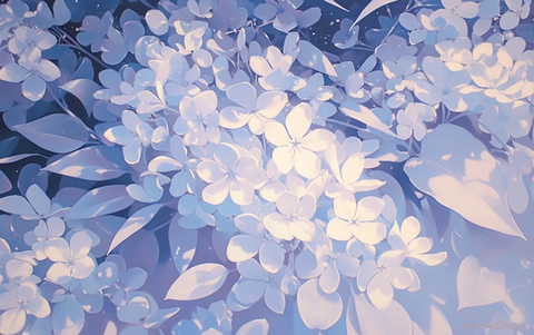 白色紫花油彩画