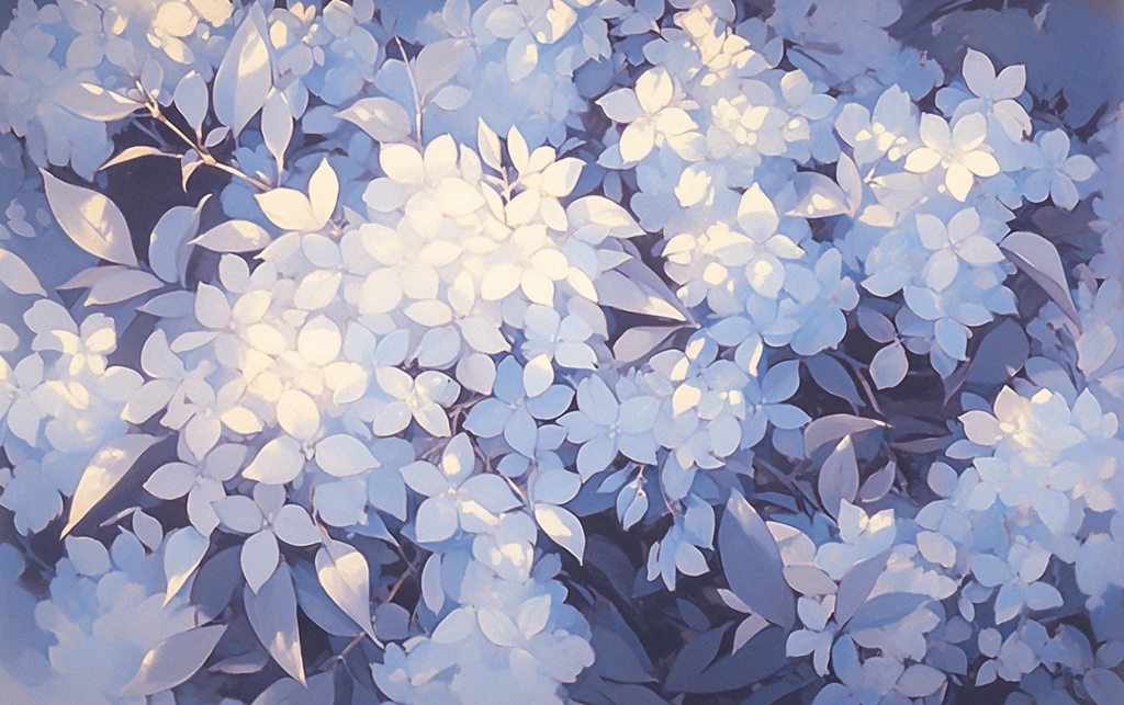 白色紫花油彩画