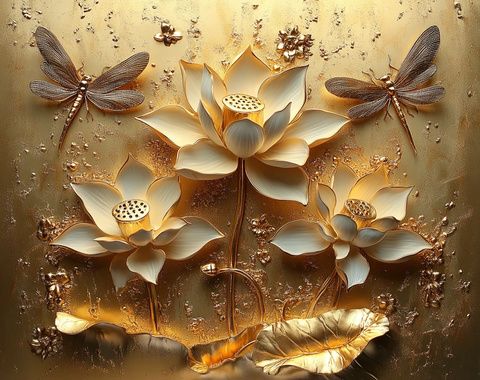 金莲龙纹浮雕壁饰