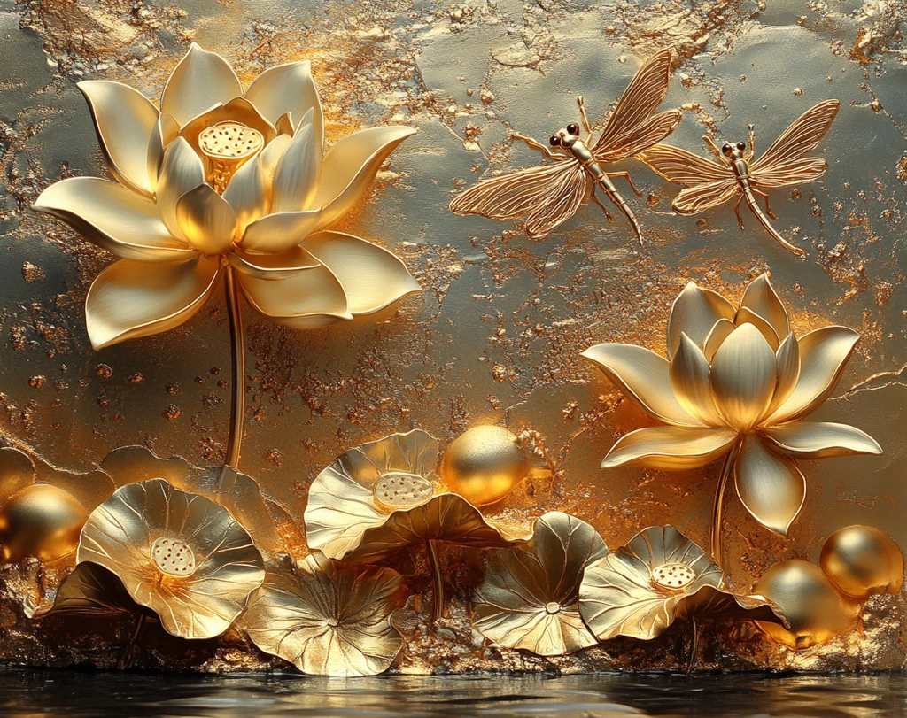 金莲龙纹浮雕壁饰