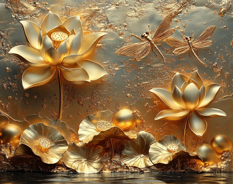 金莲龙纹浮雕壁饰