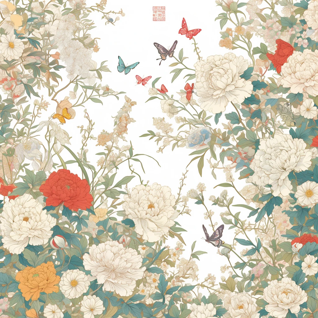 斜纹牡丹蝴蝶刺绣