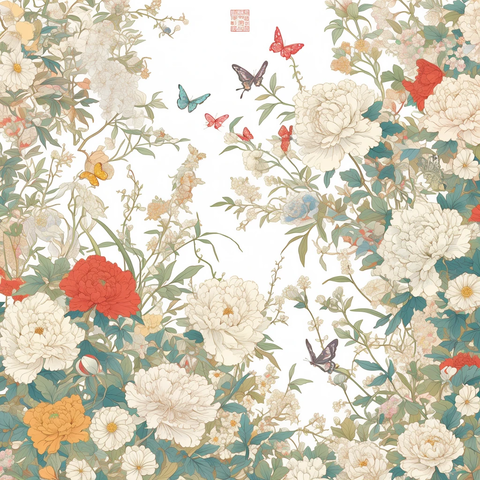 斜纹牡丹蝴蝶刺绣