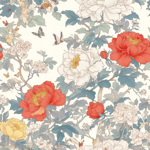 斜纹牡丹蝴蝶刺绣