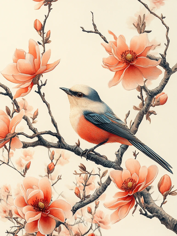 木兰花鸟刺绣手提包