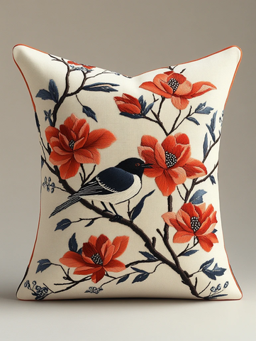 木兰花鸟刺绣手提包