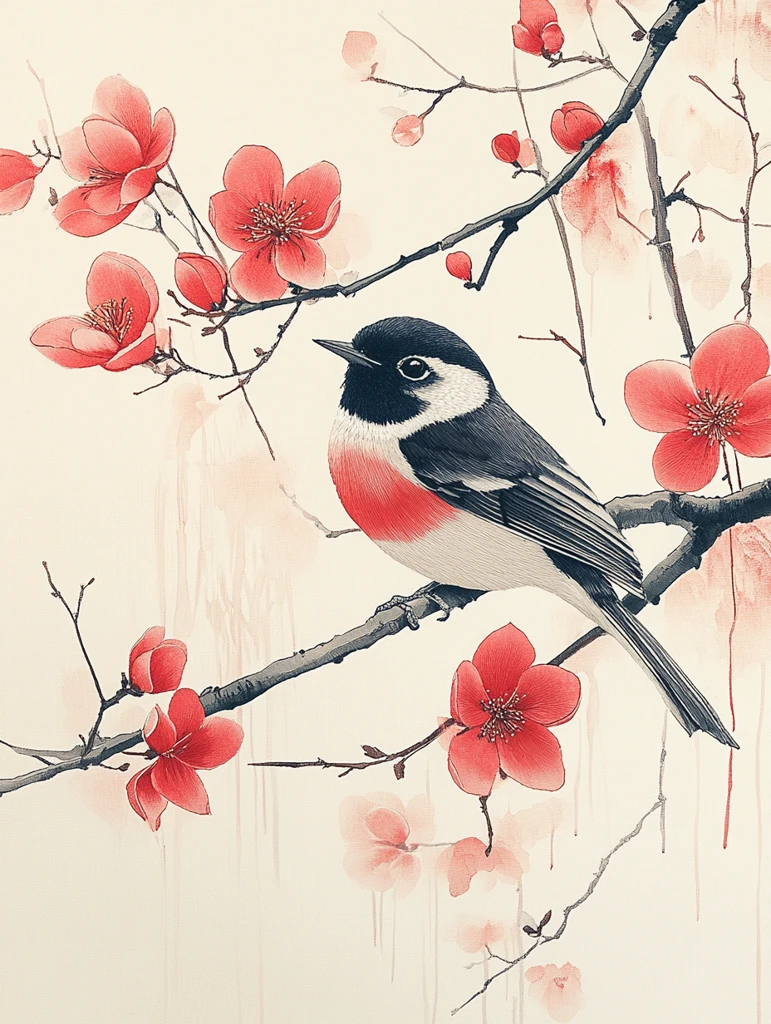 木兰花鸟刺绣托特包