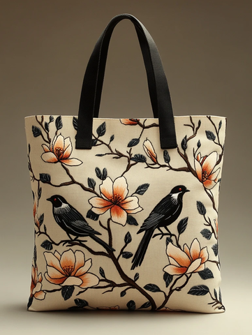 木兰花鸟刺绣手提袋