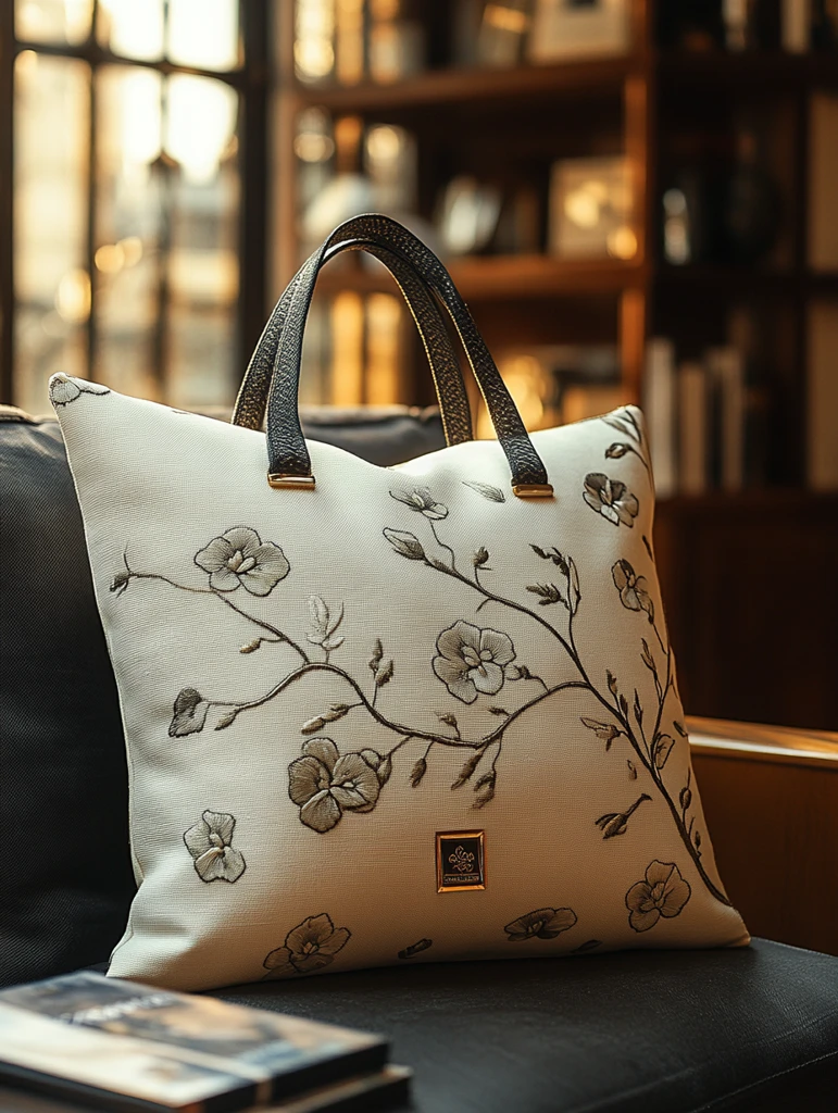 简约黑白刺绣托特包