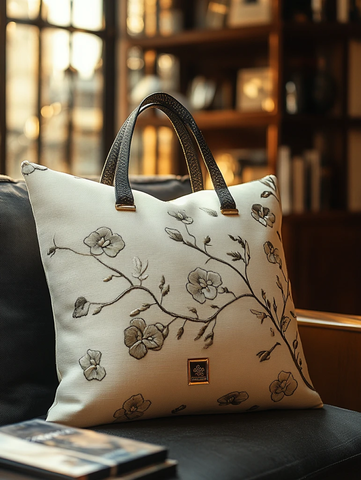 简约黑白刺绣托特包