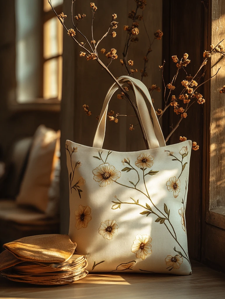 简约黑白刺绣托特包