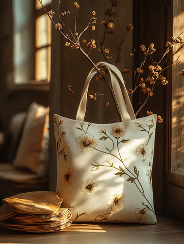 简约黑白刺绣托特包