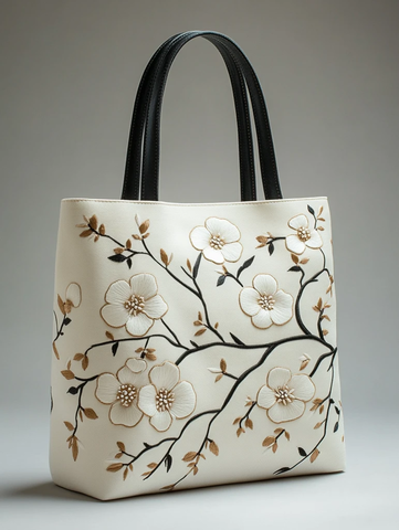 简约黑白刺绣托特包