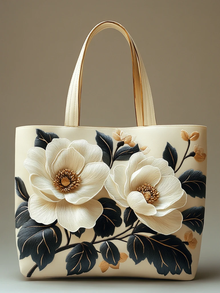 简约花朵刺绣托特包