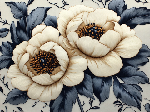 白线牡丹刺绣图案