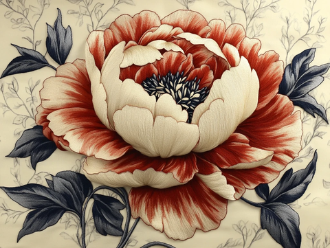 白线牡丹刺绣图案