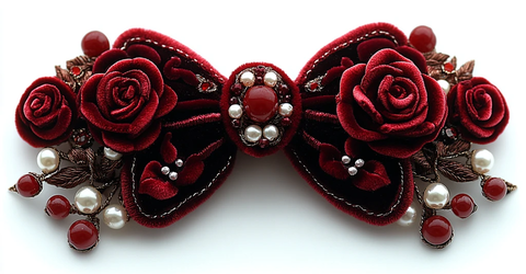 红丝绒蝴蝶结发夹